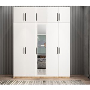 Soft 10 Kapaklı Yüklüklü Gizli Çekmeceli Gardırop Dolap Çam Beyaz 225 Cm - Ücretsiz Kurulum