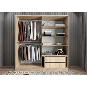 Star Sürgü Kapaklı Gizli Çekmeceli Dolap Gardırop Meşe Beyaz 160 Cm - Ücretsiz Kurulum