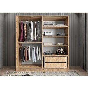 Star Sürgü Kapaklı Gizli Çekmeceli Dolap Gardırop Çam 160 Cm - Ücretsiz Kurulum