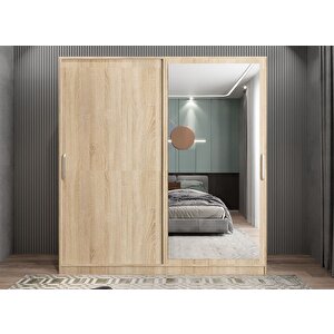 Star Sürgü Kapaklı Gizli Çekmeceli Dolap Gardırop Meşe 180 Cm - Ücretsiz Kurulum