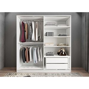 Star Sürgü Kapaklı Gizli Çekmeceli Dolap Gardırop Beyaz 208 Cm - Ücretsiz Kurulum