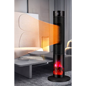 Robo Şömineli Seramik Kule Tipi Dikey Isıtıcı Uzaktan Kumandalı
