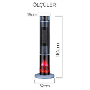 Robo Şömineli Seramik Kule Tipi Dikey Isıtıcı Uzaktan Kumandalı
