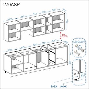 Dekorex Elsa Serisi 270 Cm Beyaz Aspiratör Ve Fırın Modüllü Siyah Tezgahlı Hazır Mutfak Ls-270asp-st