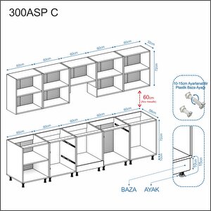 Dekorex Alba Serisi 300 Cm. Fırın Aspiratör Ve Çekmece Modüllü Hazır Mutfak Al-300asp-c