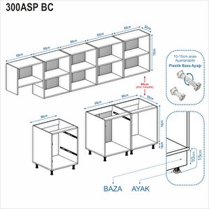 Dekorex Alba Serisi 300 Cm Aspiratör Ve Çekmece Modüllü Hazır Mutfak Al-300asp-bc