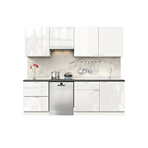 Elsa Serisi 240 Cm Aspiratör Ve Çekmece Modüllü Siyah Tezgahlı Hazır Mutfak Ls-240asp-bc-st 240 cm