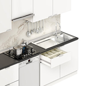 Dekorex Elsa Serisi 240 Cm Aspiratör Ve Çekmece Modüllü Siyah Tezgahlı Hazır Mutfak Ls-240asp-bc-st