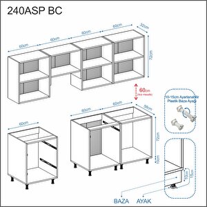 Dekorex Elsa Serisi 240 Cm Aspiratör Ve Çekmece Modüllü Siyah Tezgahlı Hazır Mutfak Ls-240asp-bc-st