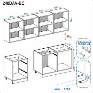 Dekorex Alba Serisi 240 Cm. Çekmece Modüllü Hazır Mutfak Al-240dav-bc