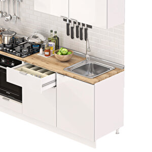 Dekorex Elsa Serisi 240 Cm Fırın Ve Çekmece Modüllü Meşe Tezgahlı Hazır Mutfak Ls-240dav-c-mt