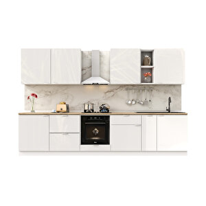 Dekorex Elsa Serisi 330 Cm Beyaz Fırın Ve Çekmece Modüllü Meşe Tezgahlı Hazır Mutfak Ls-330dav-c-mt