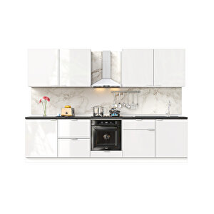 Elsa Serisi 300 Cm Beyaz Fırın Ve Çekmece Modüllü Siyah Tezgahlı Hazır Mutfak Ls-300dav-c-st 300 cm