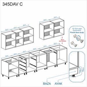 Dekorex Elsa Serisi 345 Cm Beyaz Fırın Ve Çekmece Modüllü Meşe Tezgahlı Hazır Mutfak Ls-345dav-c-mt