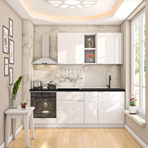 Dekorex Elsa Serisi 210 Cm Beyaz Fırın Modüllü Siyah Tezgahlı Hazır Mutfak Ls-210dav-st