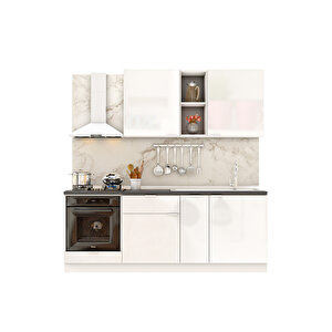 Dekorex Elsa Serisi 210 Cm Beyaz Fırın Modüllü Siyah Tezgahlı Hazır Mutfak Ls-210dav-st