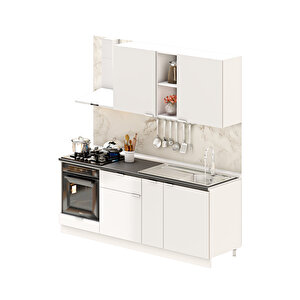 Dekorex Elsa Serisi 210 Cm Beyaz Fırın Modüllü Siyah Tezgahlı Hazır Mutfak Ls-210dav-st