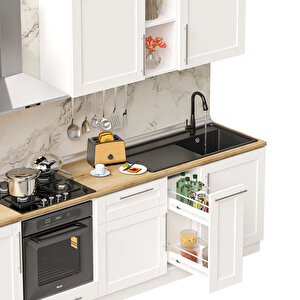 Dekorex Pia Beyaz Serisi 270 Cm Beyaz Fırın Modüllü Meşe Tezgahlı Hazır Mutfak Pb-270dav-mt