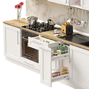 Dekorex Pia Beyaz Serisi 270 Cm Beyaz Fırın Modüllü Meşe Tezgahlı Hazır Mutfak Pb-270dav-mt