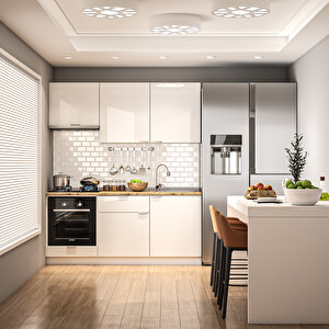 Dekorex Elsa Serisi 180 Cm Beyaz Aspiratör Ve Fırın Modüllü Meşe Tezgahlı Hazır Mutfak Ls-180asp-mt