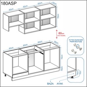 Dekorex Elsa Serisi 180 Cm Beyaz Aspiratör Ve Fırın Modüllü Meşe Tezgahlı Hazır Mutfak Ls-180asp-mt