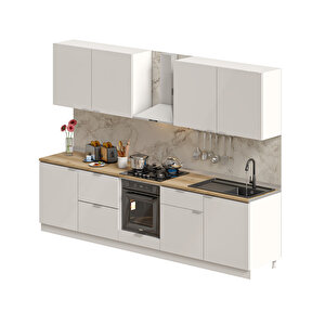 Elsa Serisi 300 Cm Beyaz Fırın Ve Çekmece Modüllü Meşe Tezgahlı Hazır Mutfak Ls-300dav-c-mt 300 cm