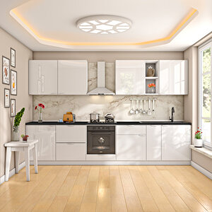 Elsa Serisi 330 Cm Beyaz Fırın Ve Çekmece Modüllü Siyah Tezgahlı Hazır Mutfak Ls-330dav-c-st 330 cm