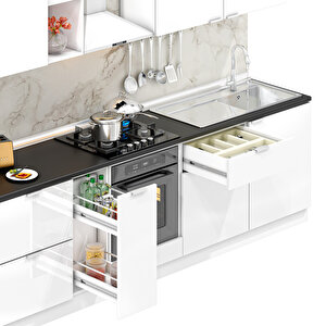 Dekorex Elsa Serisi 330 Cm Beyaz Fırın Ve Çekmece Modüllü Siyah Tezgahlı Hazır Mutfak Ls-330dav-c-st