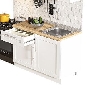 Pia Beyaz Serisi 120 Cm Beyaz Meşe Tezgahlı Hazır Mutfak Pb-120dav-mt 120 cm