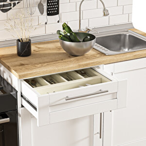 Pia Beyaz Serisi 120 Cm Beyaz Meşe Tezgahlı Hazır Mutfak Pb-120dav-mt 120 cm