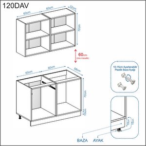 Dekorex Pia Beyaz Serisi 120 Cm Beyaz Meşe Tezgahlı Hazır Mutfak Pb-120dav-mt