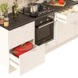 Dekorex Elsa Serisi 240 Cm Fırın Ve Çekmece Modüllü Siyah Tezgahlı Hazır Mutfak Ls-240dav-c-st