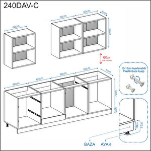Dekorex Elsa Serisi 240 Cm Fırın Ve Çekmece Modüllü Siyah Tezgahlı Hazır Mutfak Ls-240dav-c-st