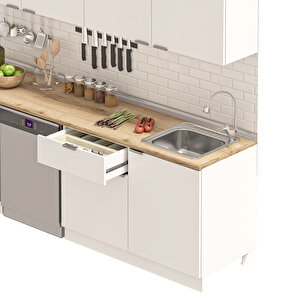 Elsa Serisi 300 Cm Aspiratör Ve Çekmece Modüllü Meşe Tezgahlı Hazır Mutfak Ls-300asp-bc-mt 300 cm