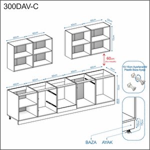 Dekorex Alba Serisi 300 Cm. Fırın Ve Çekmece Modüllü Hazır Mutfak Al-300dav-c