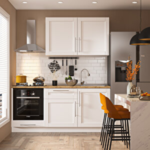 Pia Beyaz Serisi 180 Cm Beyaz Fırın Modüllü Meşe Tezgahlı Hazır Mutfak Pb-180dav-mt 180 cm