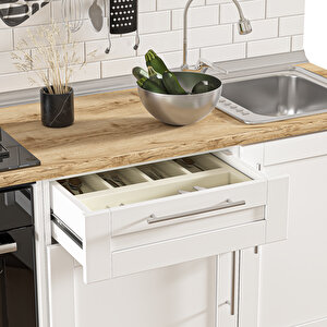 Dekorex Pia Beyaz Serisi 180 Cm Beyaz Fırın Modüllü Meşe Tezgahlı Hazır Mutfak Pb-180dav-mt