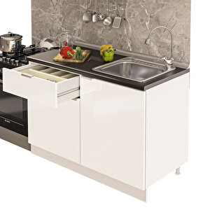 Elsa Serisi 120 Cm Beyaz Siyah Tezgahlı Hazır Mutfak Ls-120dav-st 120 cm