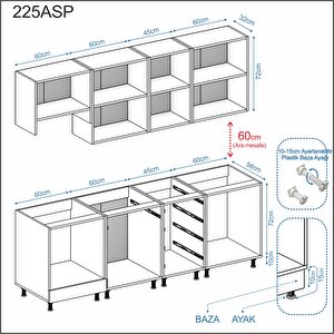 Dekorex Alba Serisi 225 Cm. Fırın Ve Aspiratör Modüllü Hazır Mutfak Al-225asp