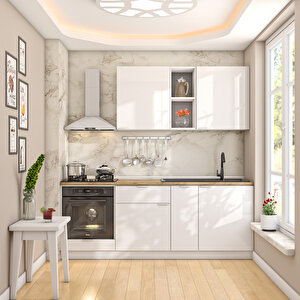 Elsa Serisi 210 Cm Beyaz Fırın Modüllü Meşe Tezgahlı Hazır Mutfak Ls-210dav-mt 210 cm