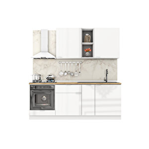 Elsa Serisi 210 Cm Beyaz Fırın Modüllü Meşe Tezgahlı Hazır Mutfak Ls-210dav-mt 210 cm