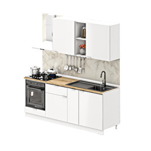 Elsa Serisi 210 Cm Beyaz Fırın Modüllü Meşe Tezgahlı Hazır Mutfak Ls-210dav-mt 210 cm