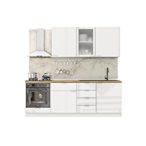 Elsa Serisi 225 Cm Beyaz Fırın Modüllü Meşe Tezgahlı Hazır Mutfak Ls-225dav-mt 225 cm