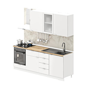 Elsa Serisi 225 Cm Beyaz Fırın Modüllü Meşe Tezgahlı Hazır Mutfak Ls-225dav-mt 225 cm