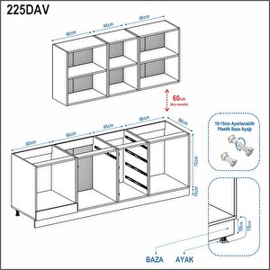 Dekorex Elsa Serisi 225 Cm Beyaz Fırın Modüllü Meşe Tezgahlı Hazır Mutfak Ls-225dav-mt