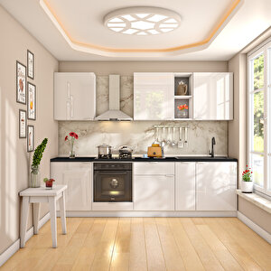 Elsa Serisi 270 Cm Beyaz Fırın Modüllü Siyah Tezgahlı Hazır Mutfak Ls-270dav-st 270 cm