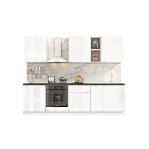 Elsa Serisi 270 Cm Beyaz Fırın Modüllü Siyah Tezgahlı Hazır Mutfak Ls-270dav-st 270 cm