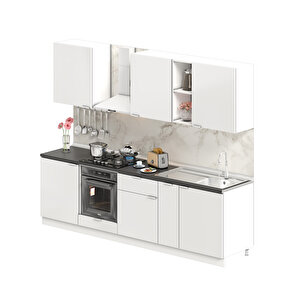 Elsa Serisi 270 Cm Beyaz Fırın Modüllü Siyah Tezgahlı Hazır Mutfak Ls-270dav-st 270 cm