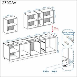 Dekorex Elsa Serisi 270 Cm Beyaz Fırın Modüllü Siyah Tezgahlı Hazır Mutfak Ls-270dav-st
