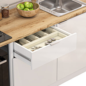 Dekorex Elsa Serisi 180 Cm Beyaz Fırın Modüllü Meşe Tezgahlı Hazır Mutfak Ls-180dav-mt